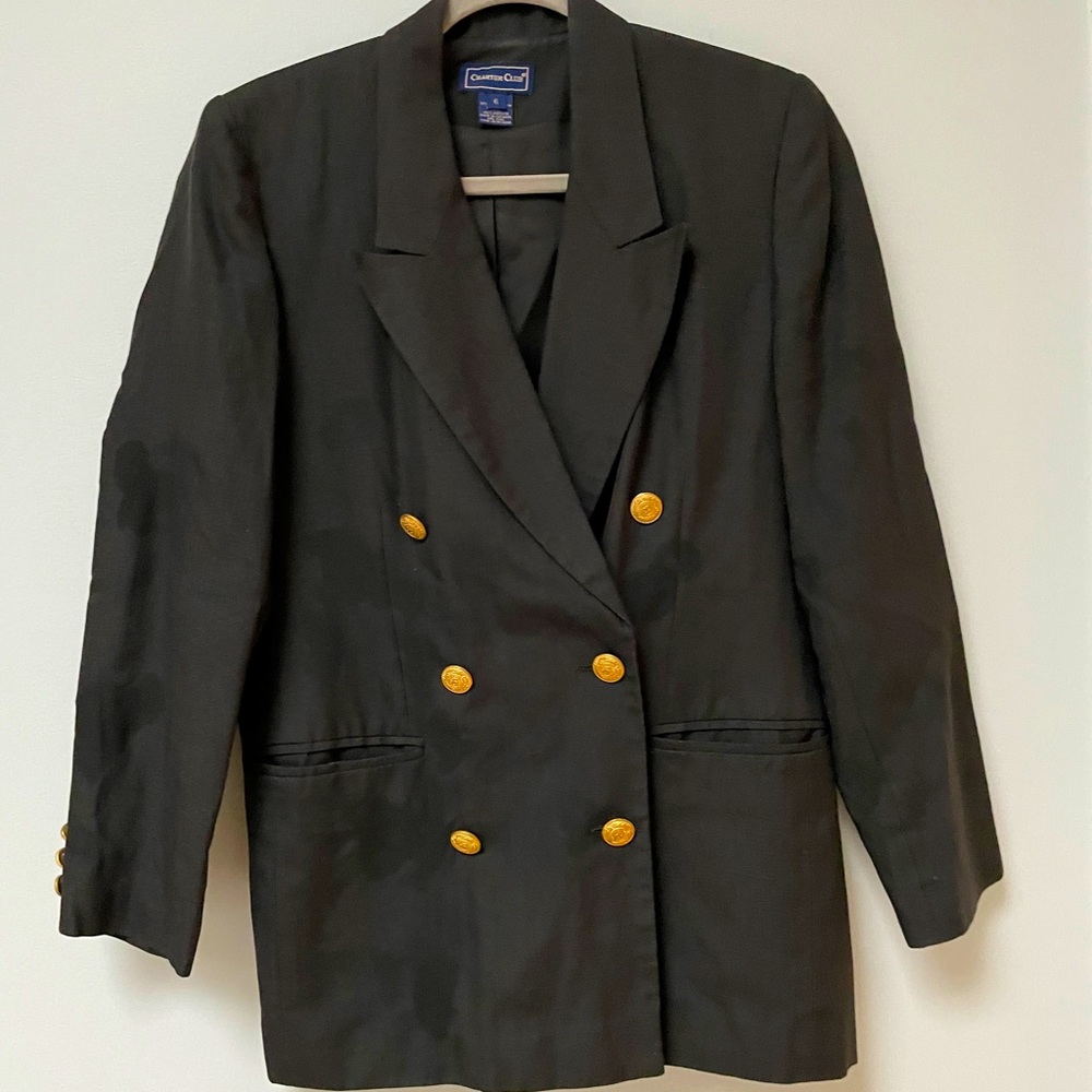 Classic double breasted linen blazer with skirt